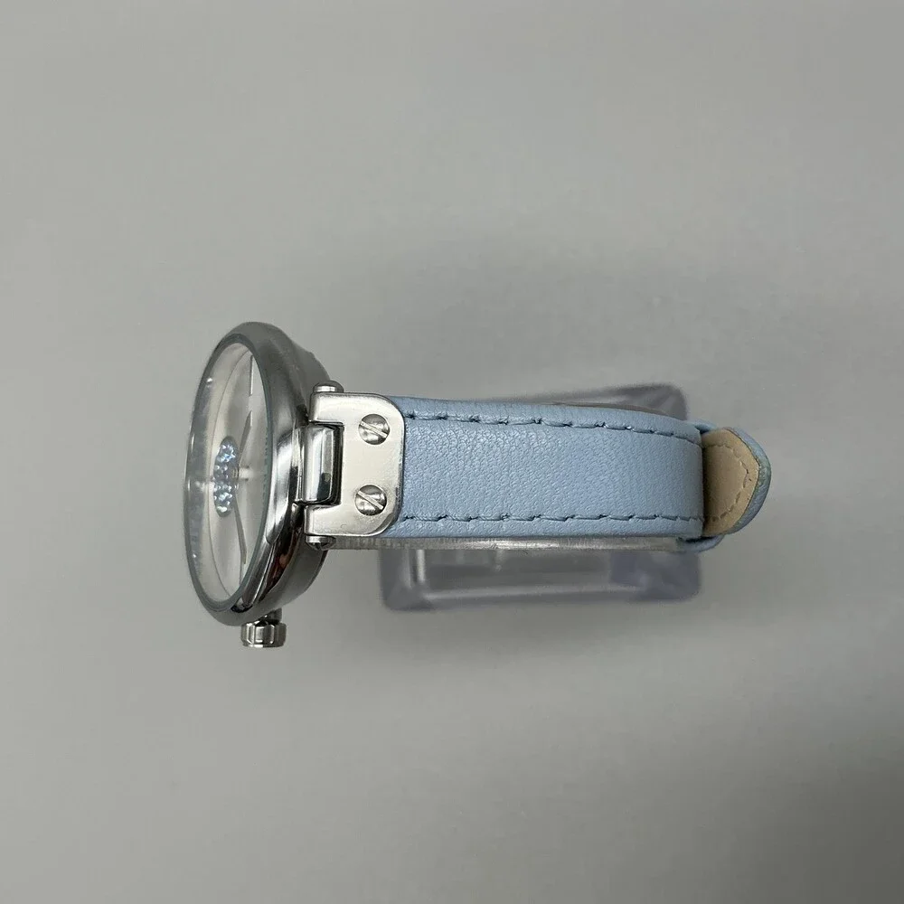 Anne Klein Womens Watch 34mm Silver Tone Blue Leather AK/3384 New Battery